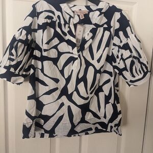 Philosophy  Cotton Abstract Navy and White Blouse